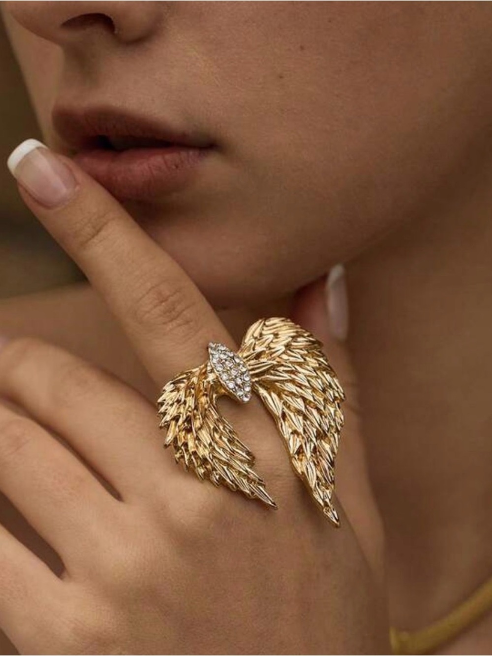 Gold Angel Wing Statement Ring